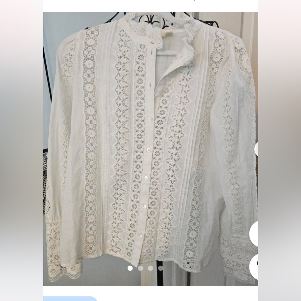 Sézane Cream Lace Trim Blouse
